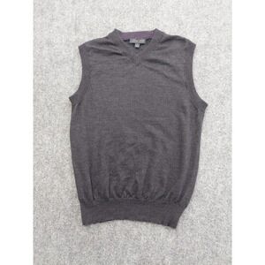 Garrett Scott sweater Vest Mens Small Gray Extra Fine Merino V Neck Soft Preppy